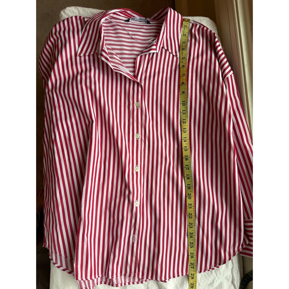 Zara Womens XXL NWOT Red White Striped Button Down Shirt Long Sleeve Blouse - Picture 8 of 8